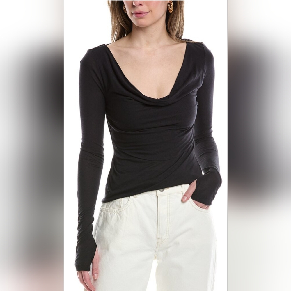 HELMUT LANGNavy Cowl Neck Long Sleeve T-shirt In Black